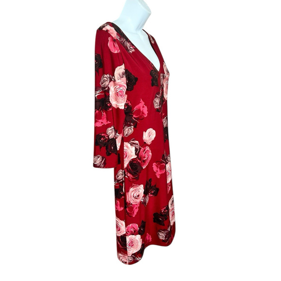 White House Black Market Red Rose Reversible Dress Sz XS Knee Length 3/4 Sleeve - Picture 7 of 8